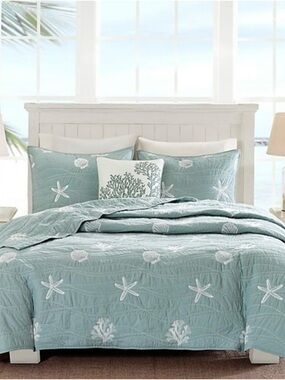 NWT Harbor House Seaside 4 Piece Quilt Set Seafoam Coastal Embroidered